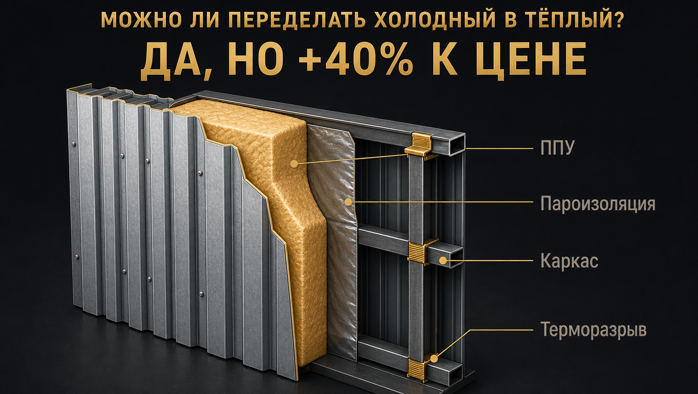 Схема утепления: можно ли переделать холодный ангар в тёплый, изометрический разрез стены